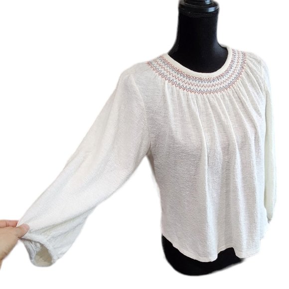 Madewell Superlight Jacquard Embroidered Smocked Top Organic Cotton XS - Picture 6 of 11